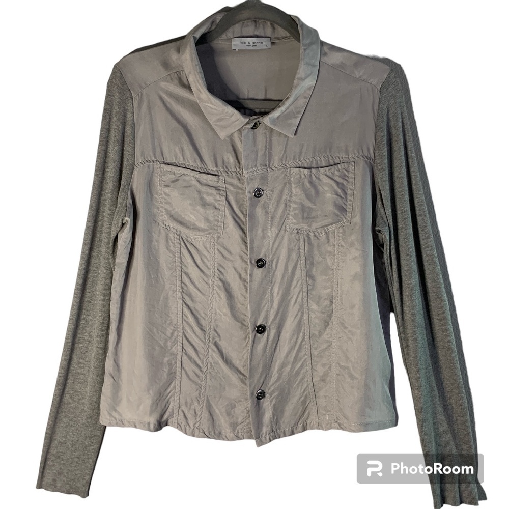 Lola & Sophie New York Women's Shirt Large Gray Button Up Long Sleeve Blouse